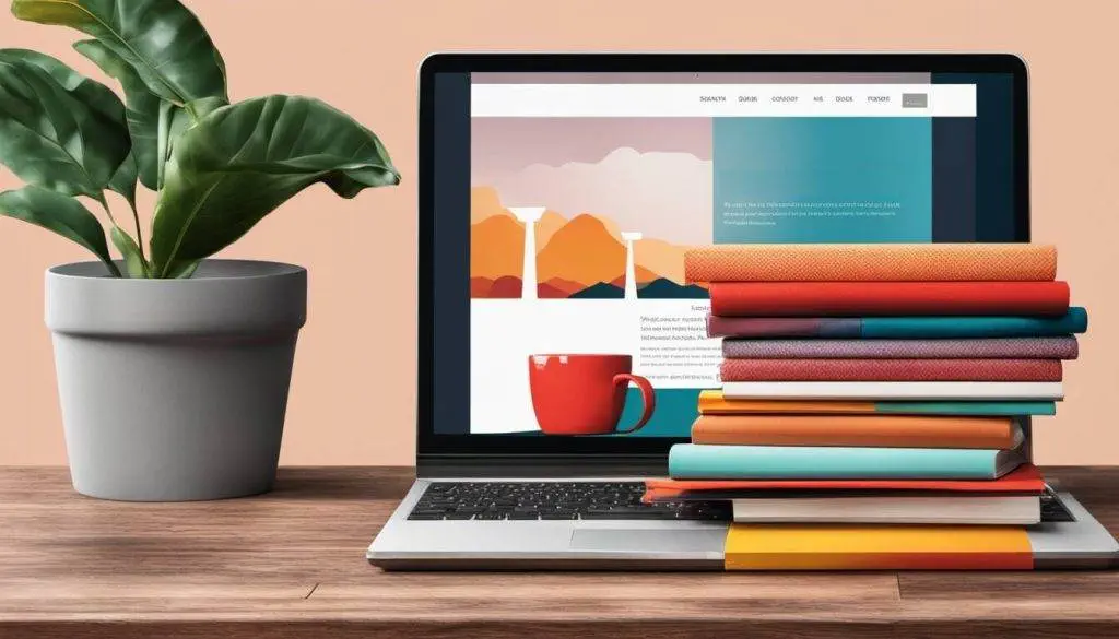 A stack of books and a laptop on a table.