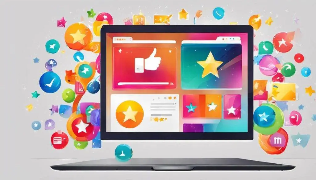 An image of a laptop with social media icons on it.